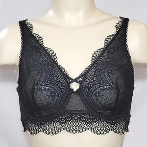 XS X-SMALL Gilligan & OMalley Semi Sheer Lace Underwire Bralette Black NWT